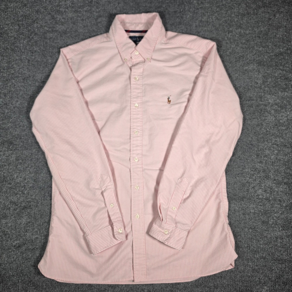 Ralph Lauren Mens XL Classic Fit Pink White Striped Oxford Button Down Shirt